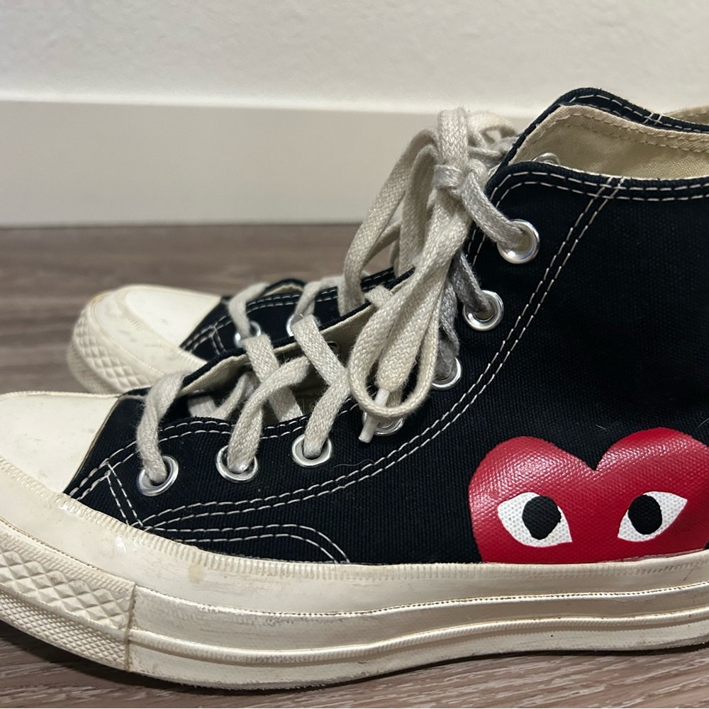 Converse Black High-Tops with Red Heart Accent